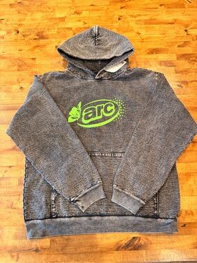 Arc Logo Gray Hooded Sweatshirt with Neon Green Accent